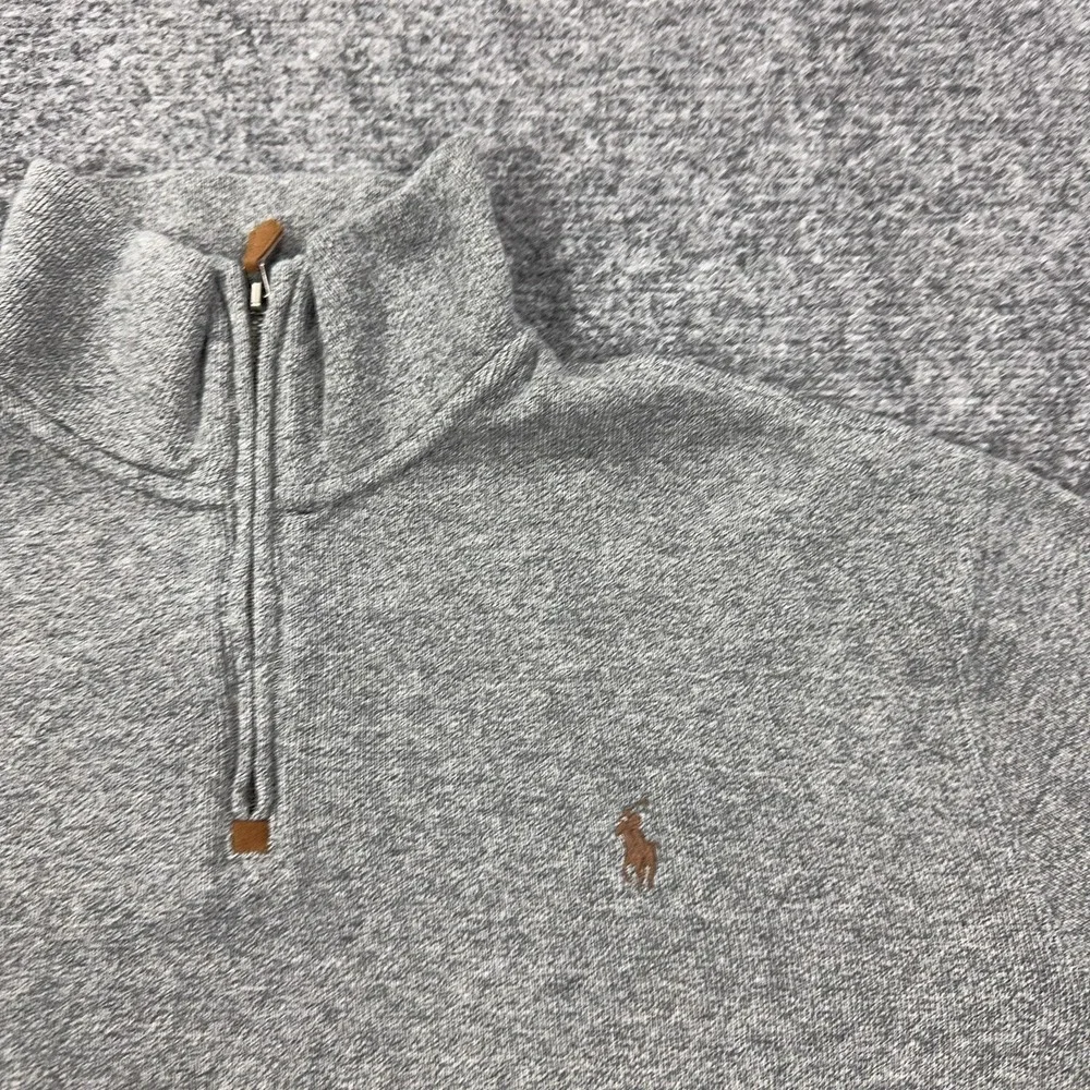 VTG Polo Ralph Lauren Sweater Mens Large Gray 1/4‎ Zip Mock Neck Cotton Knit